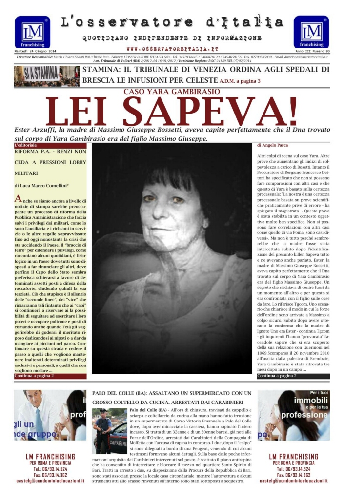 L'osservatore d'Italia edizione del 24 Giugno 2014